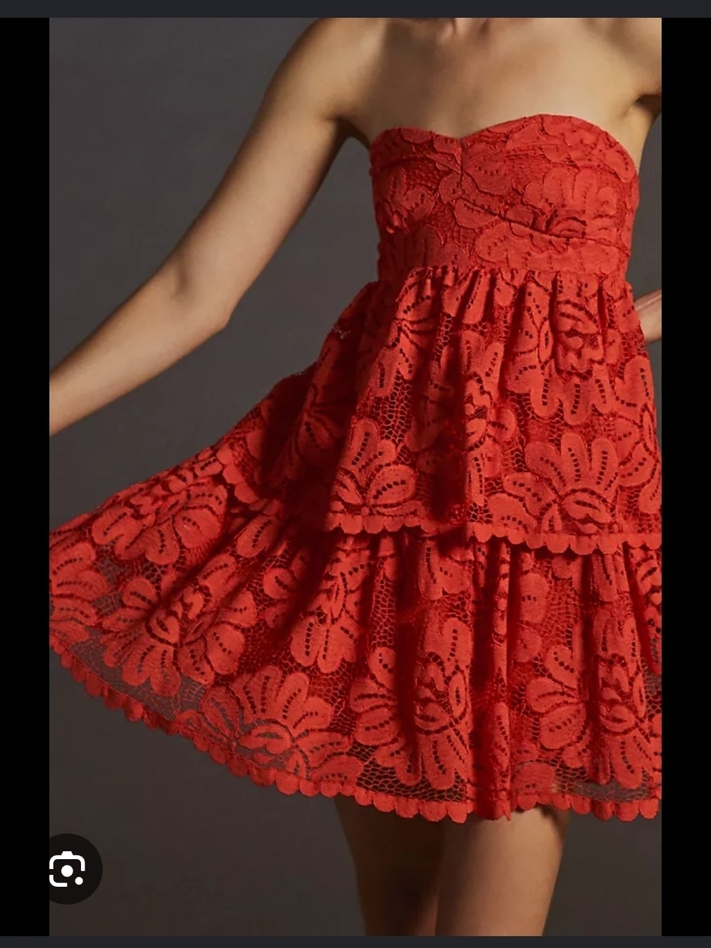 Anthrolpologie Maeve Strapless Red Lace Tiered Mini Dress